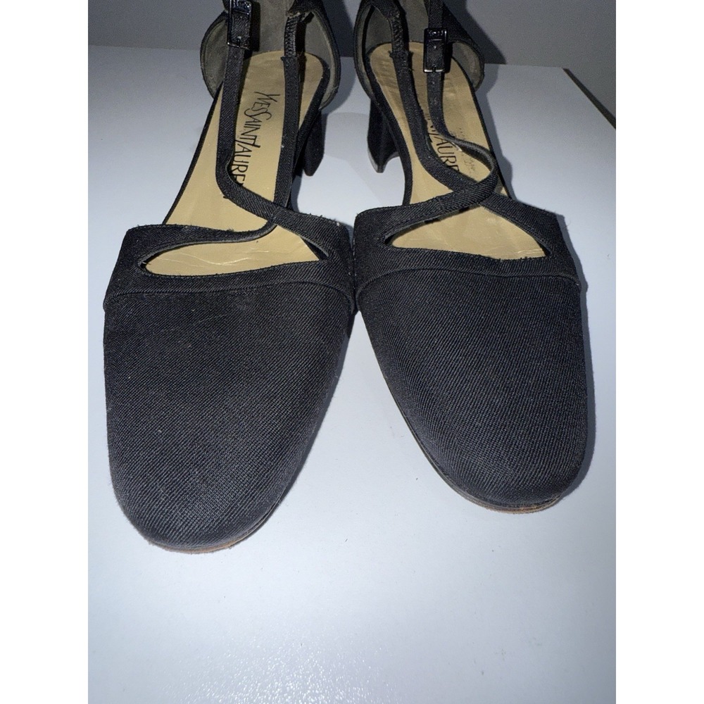 Vintage YSL Satin T-Strap Heels 6‎ Black Made in Italy 90's SEE PHOTOS - Picture 3 of 9